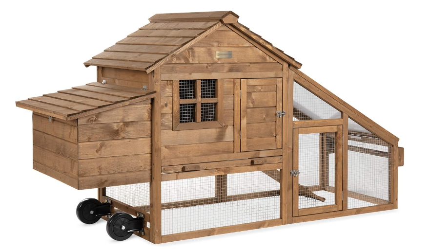 Best Choice Products 71in Mobile Fir Wood Chicken Coop