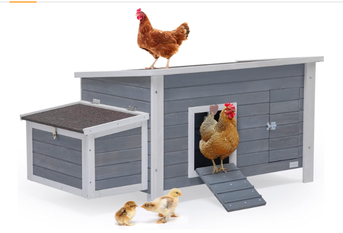 Petsfit Large Chicken Coop with Upgraded Perches, Wooden Outdoor Chicken Cage