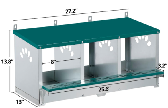 Toriexon Chicken Nesting Box, 3 Compartment Nesting Box, 3 Room Metal Nesting Boxes for Chicken