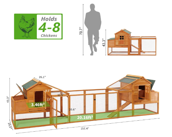 Breltam 157" Large Chicken Coop Hen House for 6 chickens