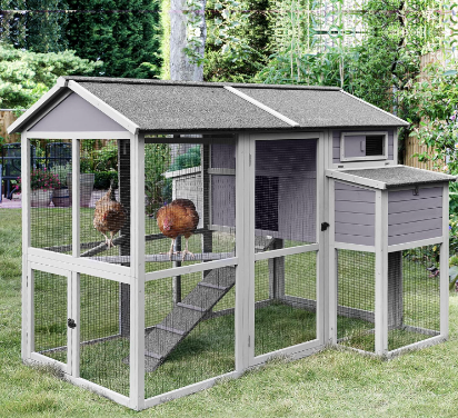 GUTINNEEN Chicken Coop with Large Nesting Box Outdoor Wooden Hen House Poultry Cage with Run (Grey-48)
