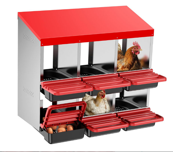 ZenxyHoC Two-Tier Chicken Nesting Box, 6 Hole Roll Away Eggs Laying Boxes with Perch for Hens