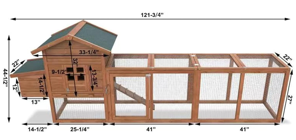 ECOLINEAR 120'' Chicken Coop w/Run Cage Outdoor Hen House for 2-6 Chickens