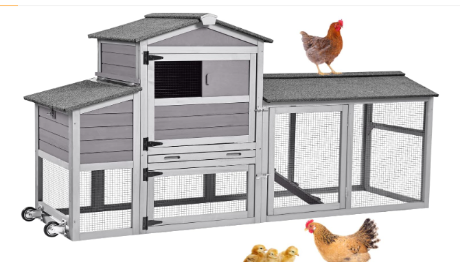 Aivituvin 80" Chicken Coop Mobile Hen House Outdoor Wooden Poultry Cage with Wheels Nesting Box Run