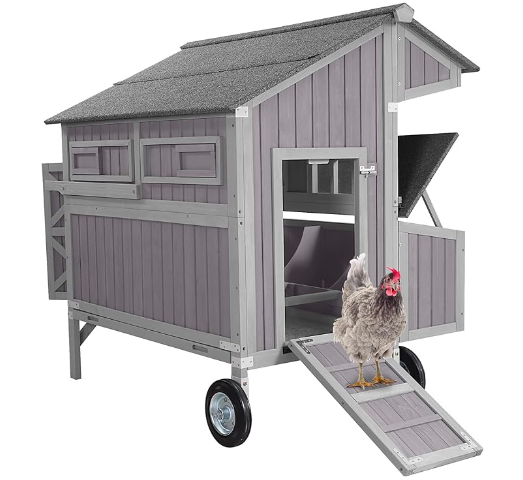 Aivituvin Chicken Coop Upgrade Durable Outdoor Chicken House with Large Wheels, Nesting Box, Leakproof Pull-on Tray and UV-Resistant Roof Panel