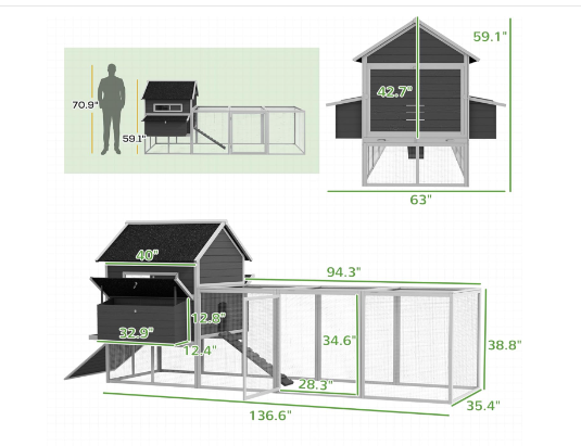 PawHut 137" Chicken Coop for 8-10 Chickens,