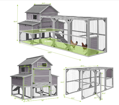 Chicken Coop 55ft² Large Chicken House with Run