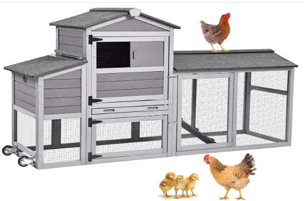 Aivituvin 80in Chicken Coop Mobile Hen House Outdoor Wooden Poultry Cage with Wheels Nesting Box Run 