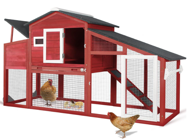 Ketive Chicken Coop Large Wooden Chicken Tractor with Wheels Waterproof Outdoor Hen House Poultry Cage Back Yard Chicken Coops with Run, Laying Boxes 