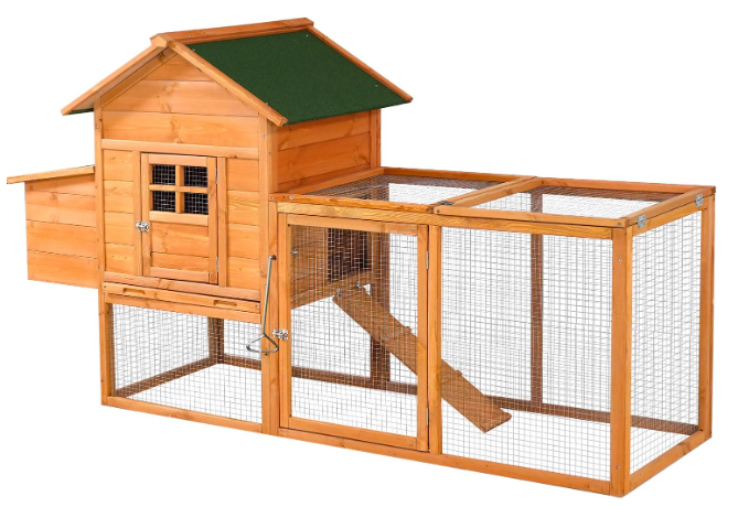 ECOLINEAR 80" Large Chicken Coop, Waterproof Outdoor Hen House for 2-4 Chickens, Wooden Chicken House with Nesting Box, Removable Tray, PVC Cover, Run,