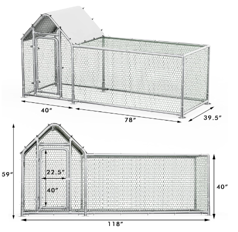 BOSSIN Bold Chicken Coop Run Large Metal Chicken Pen 